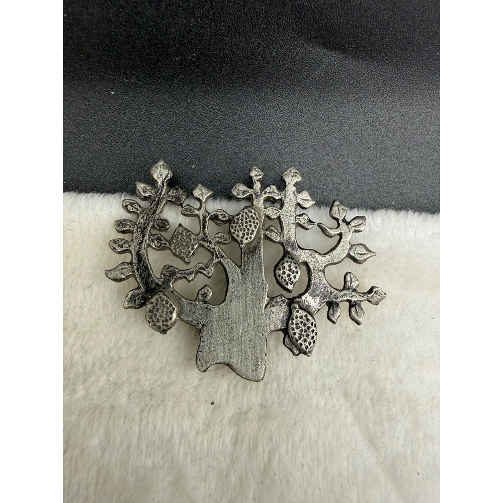 Vintage Metzke Brooch Lemon Tree Fruit‎ Silver Tone Signed